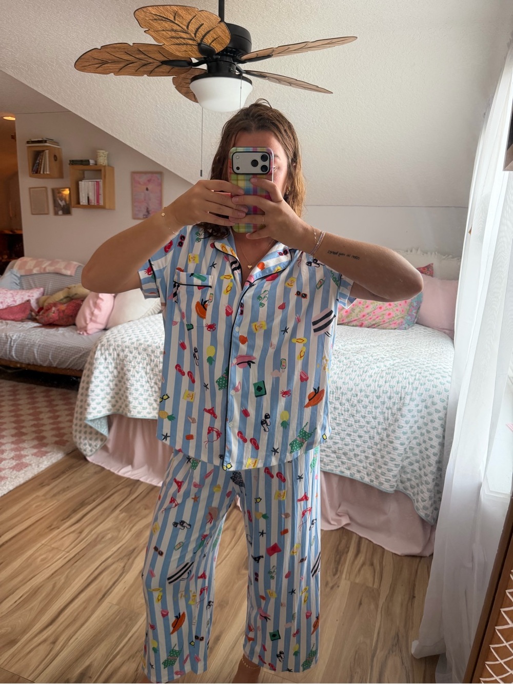 kate spade Light Blue Striped Kids Pajama Set with Multicolor Novelty Prints